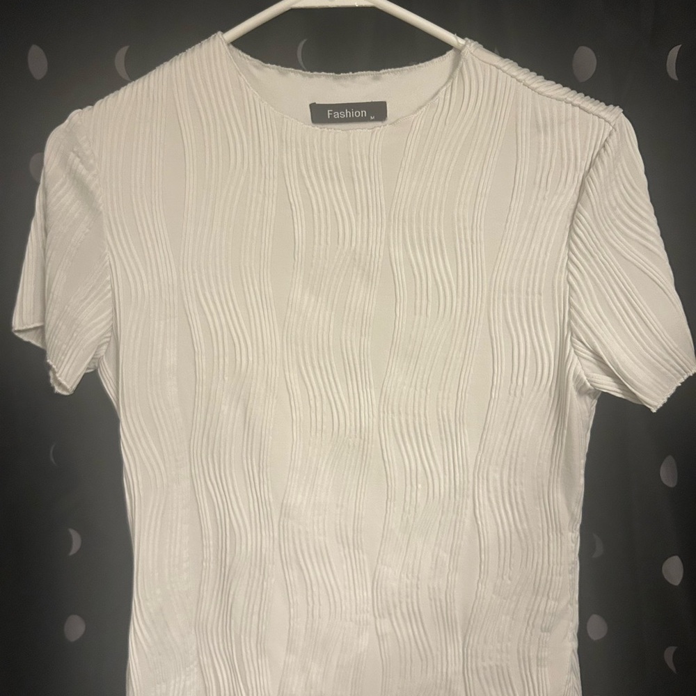 White Textured Short Sleeve Top